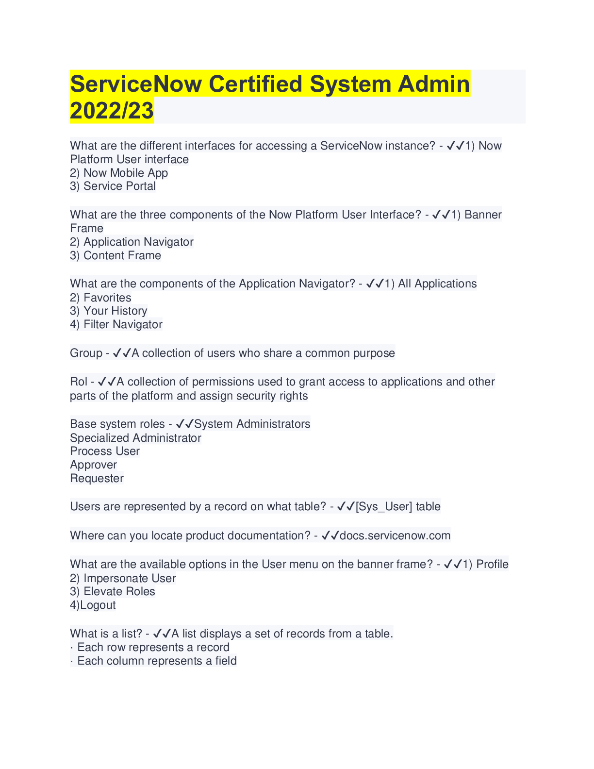 Preview image for ServiceNow Certified System Admin 2022/23(QUESTIONS&ANSWERS)